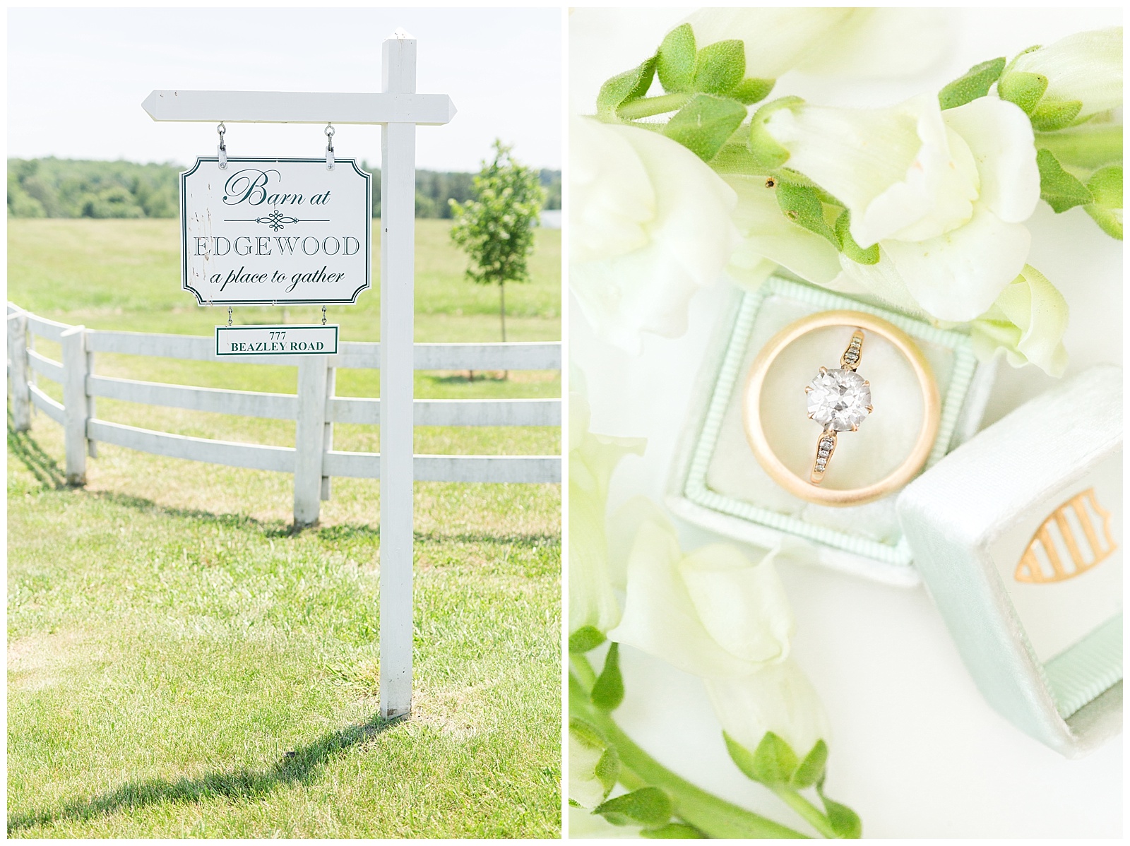 Sign of Venue and a Ring Detail Shot with a Mrs. Box