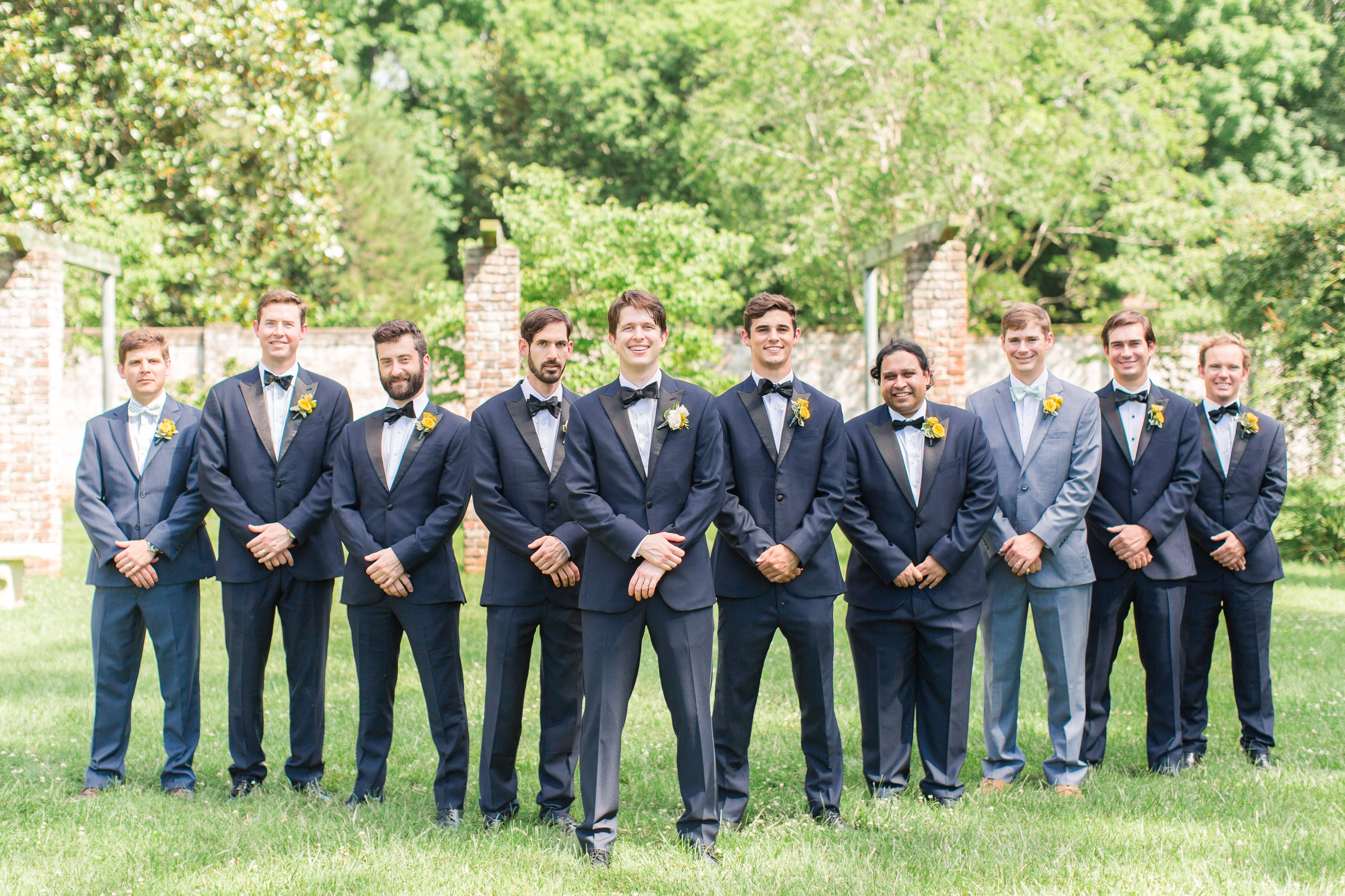 Groom + Groomsmen Portraits in the gardens at Chatham Manor