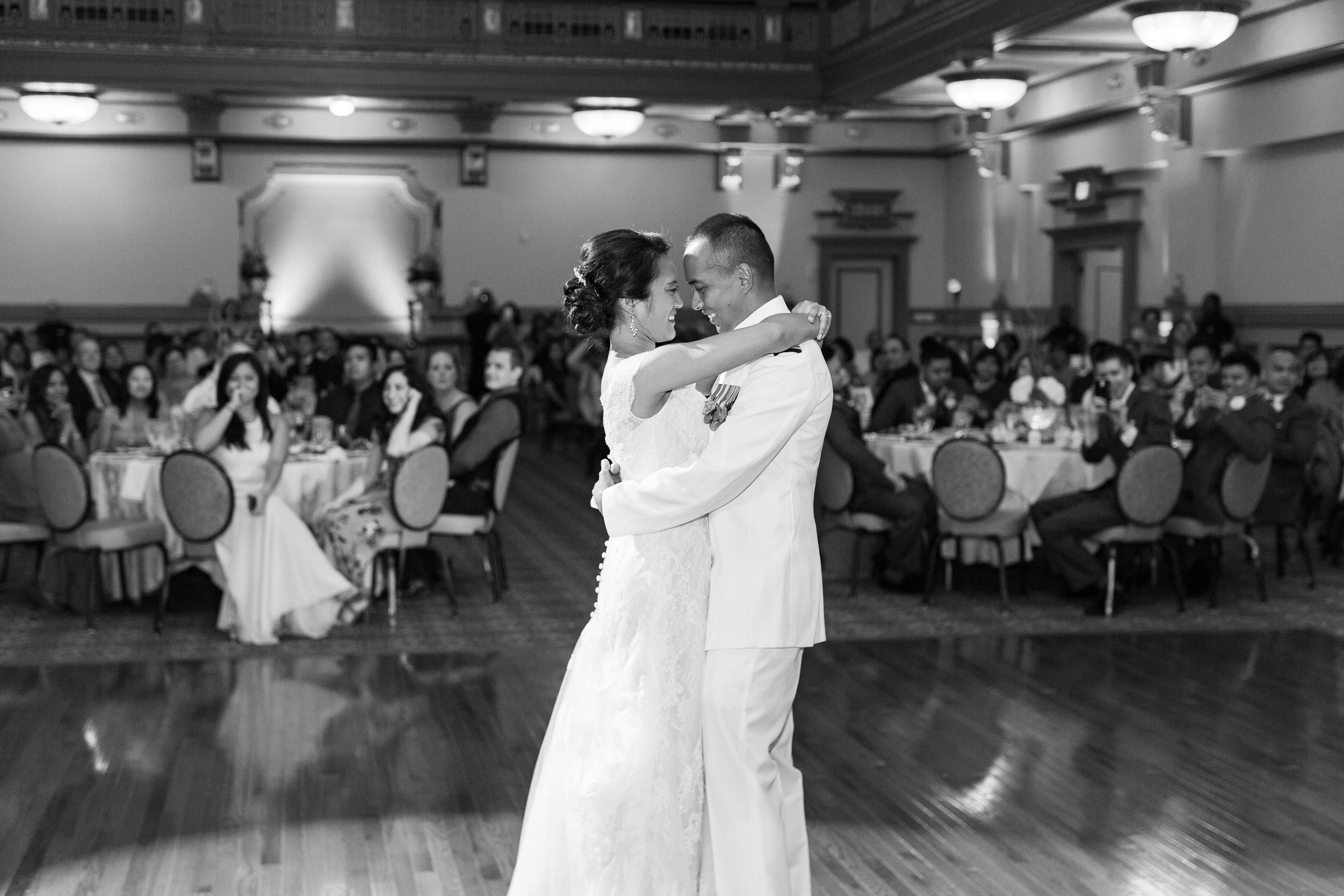 Reception at the john marshall ballroom with bride and groom first dance