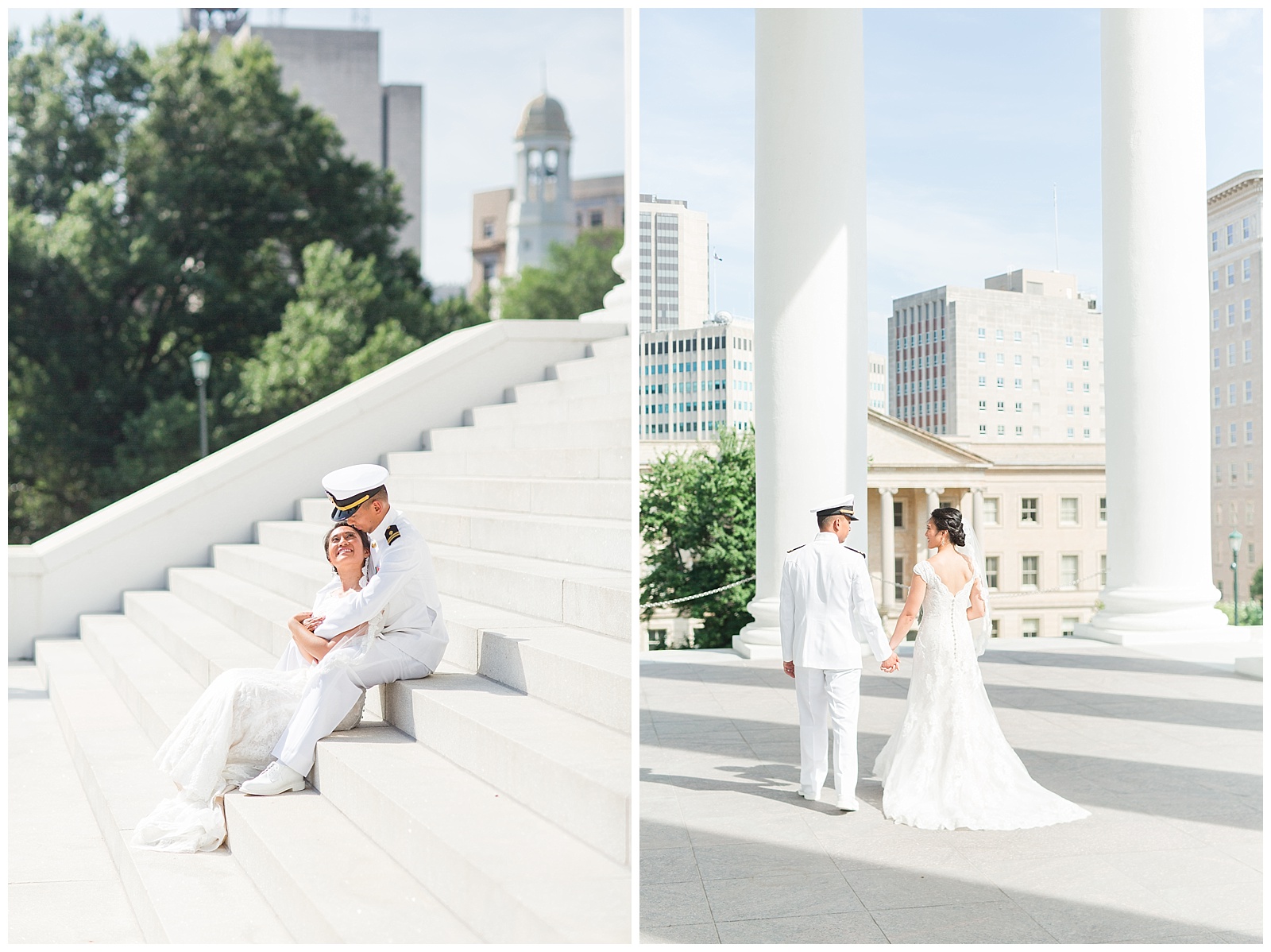 Bride and groom pictures at the virginia state capital building 